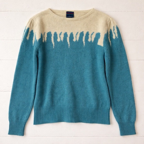 Vtg 80s Mohair Wool Icicle Knit Sweater Turquoise Ice Cream Maximalist Large Fun - Picture 4 of 11